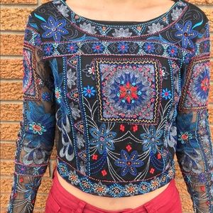 Zara Premium Mesh Embroidered Beaded Crop Top